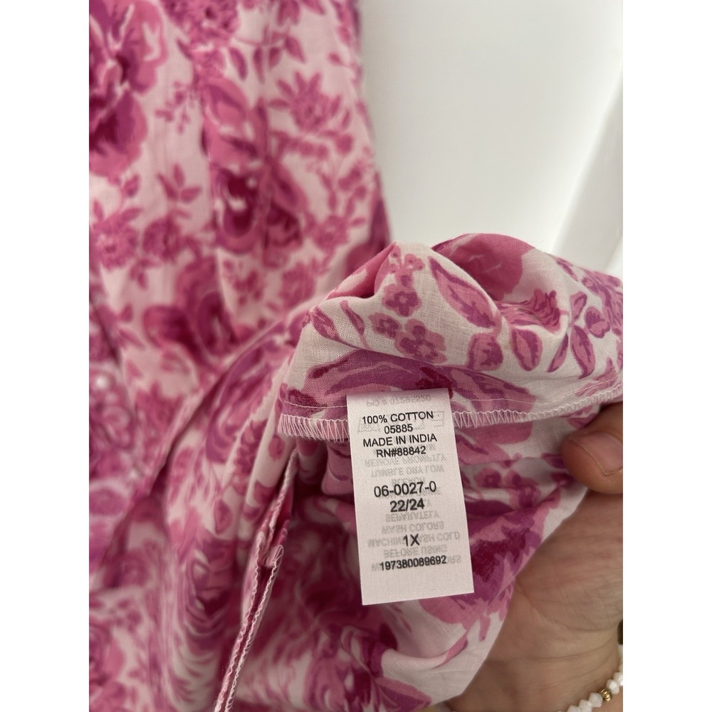 Only Necessities Plus Size 1X 22/24 Short 2-Piece Cabbage-Rose Peignoir Set - Picture 5 of 10